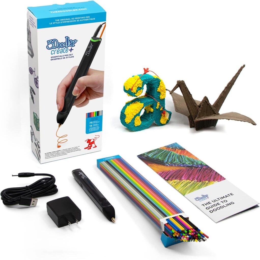 3Doodler Create+ 3D Printing Pen for Teens, Adults  Creators! - Black (2023 Model) - with Free Refill Filaments + Stencil Book + Getting Started Guide