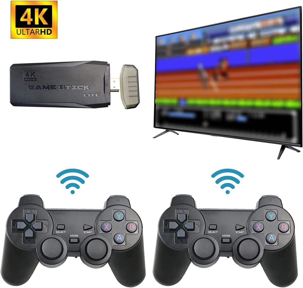 Anyando Wireless Retro Game Console, Plug and Play Video Game Stick Built in 10000+ Games,9 Classic Emulators, 4K High Definition HDMI Output for TV with Dual 2.4G Wireless Controllers