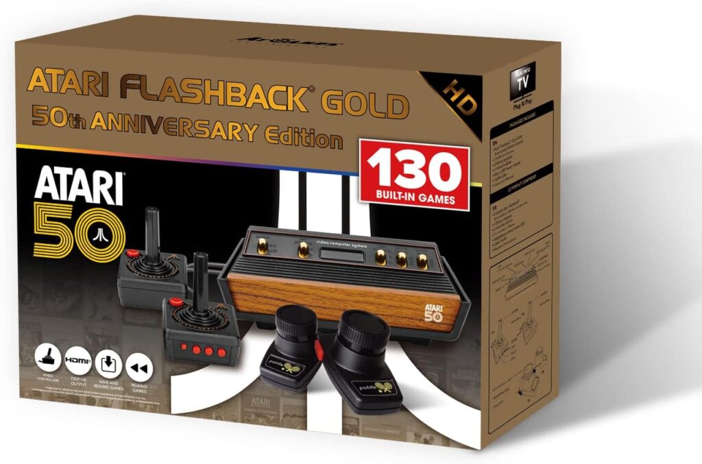 Atari Flashback Gold Console 50th Anniversary Edition, Retro Game Console, Built-in 130 Classic Games, Two Joystick and Paddle Controllers, HDMI, PLUG  PLAY on HD TV