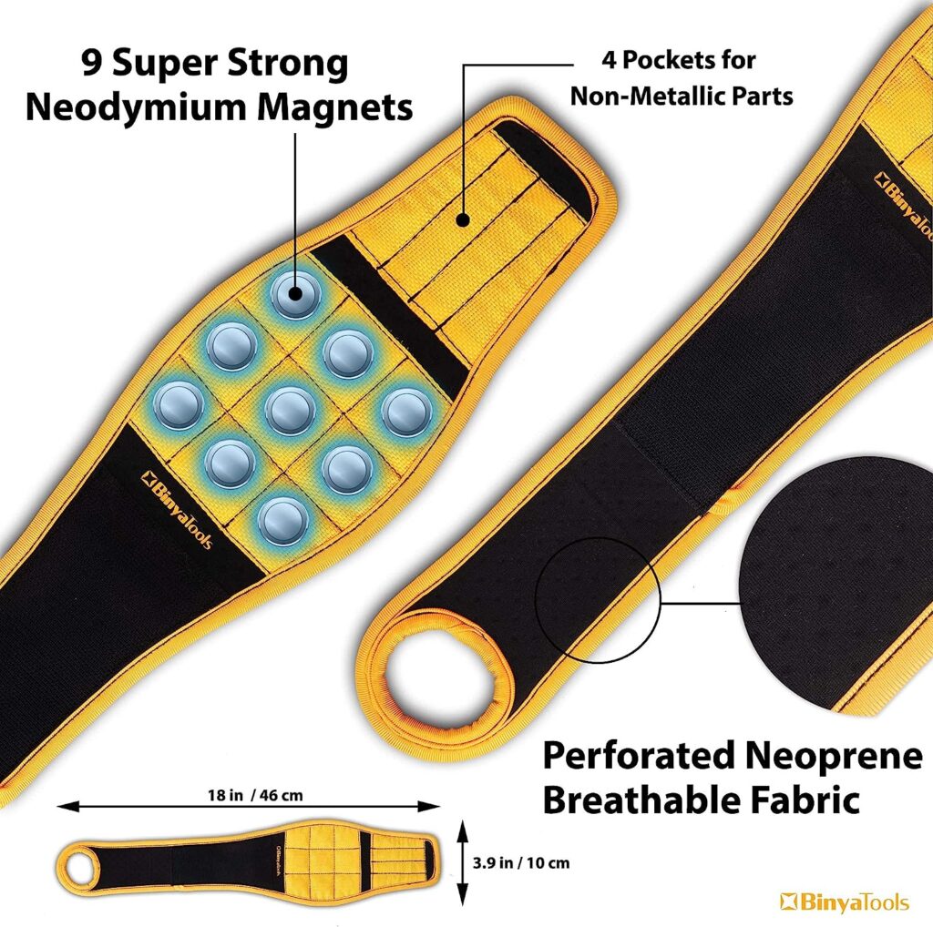 BINYATOOLS Magnetic Wristband With Super Strong Magnets Holds Screws, Nails, Drill Bit. Unique Wrist Support Design Cool Handy Gadget Gifts for Fathers, Boyfriends, Handyman, Electrician