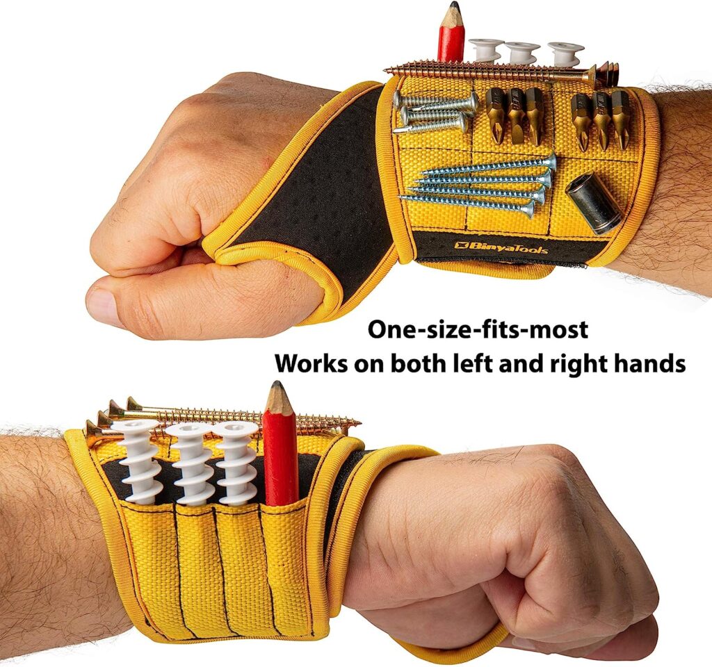 BINYATOOLS Magnetic Wristband With Super Strong Magnets Holds Screws, Nails, Drill Bit. Unique Wrist Support Design Cool Handy Gadget Gifts for Fathers, Boyfriends, Handyman, Electrician