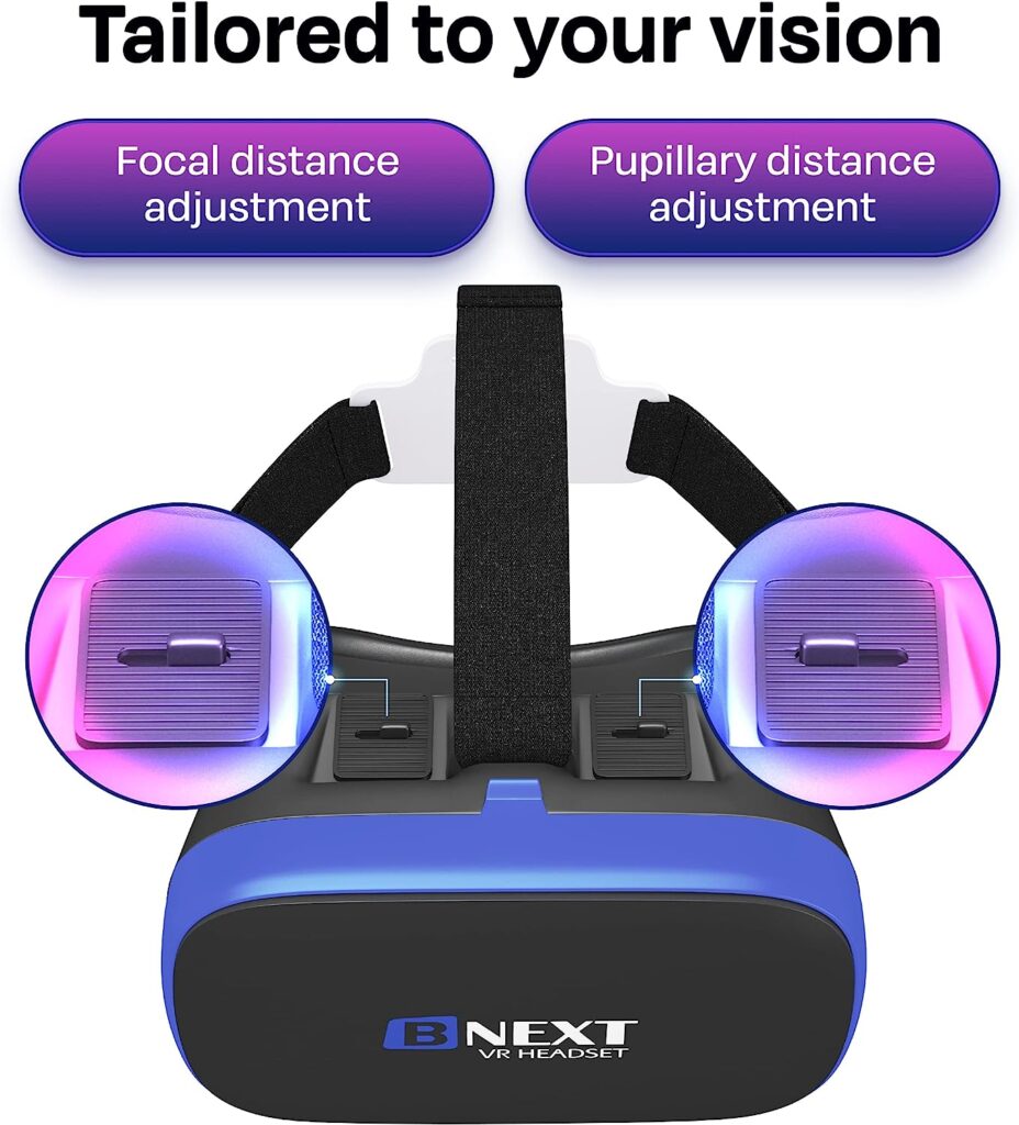 Bnext VR Headset Compatible with iPhone  Android Phone - VR Headsets - Universal Virtual Reality Goggles for Kids and Adults - Cell Phone VR Headsets - Soft  Comfortable New 3D VR Glasses (Blue)