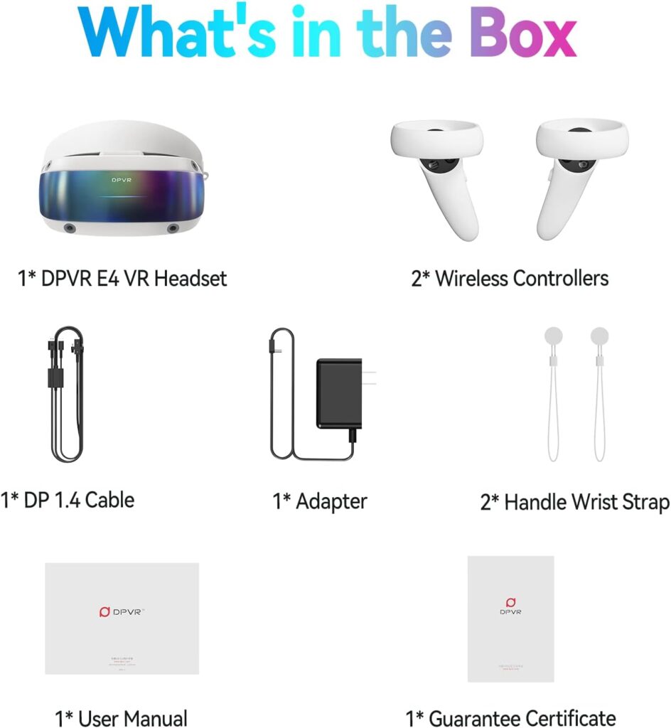 DPVR E4 VR Headsets, PCVR Headset with Controller, 3664x1920 Res, 116Â° FOV, 120Hz Refresh Rate, Inside-Out 6 DoF Tracking, 280g Light Weight, Virtual Reality Headset for PC, Support SteamVR Games