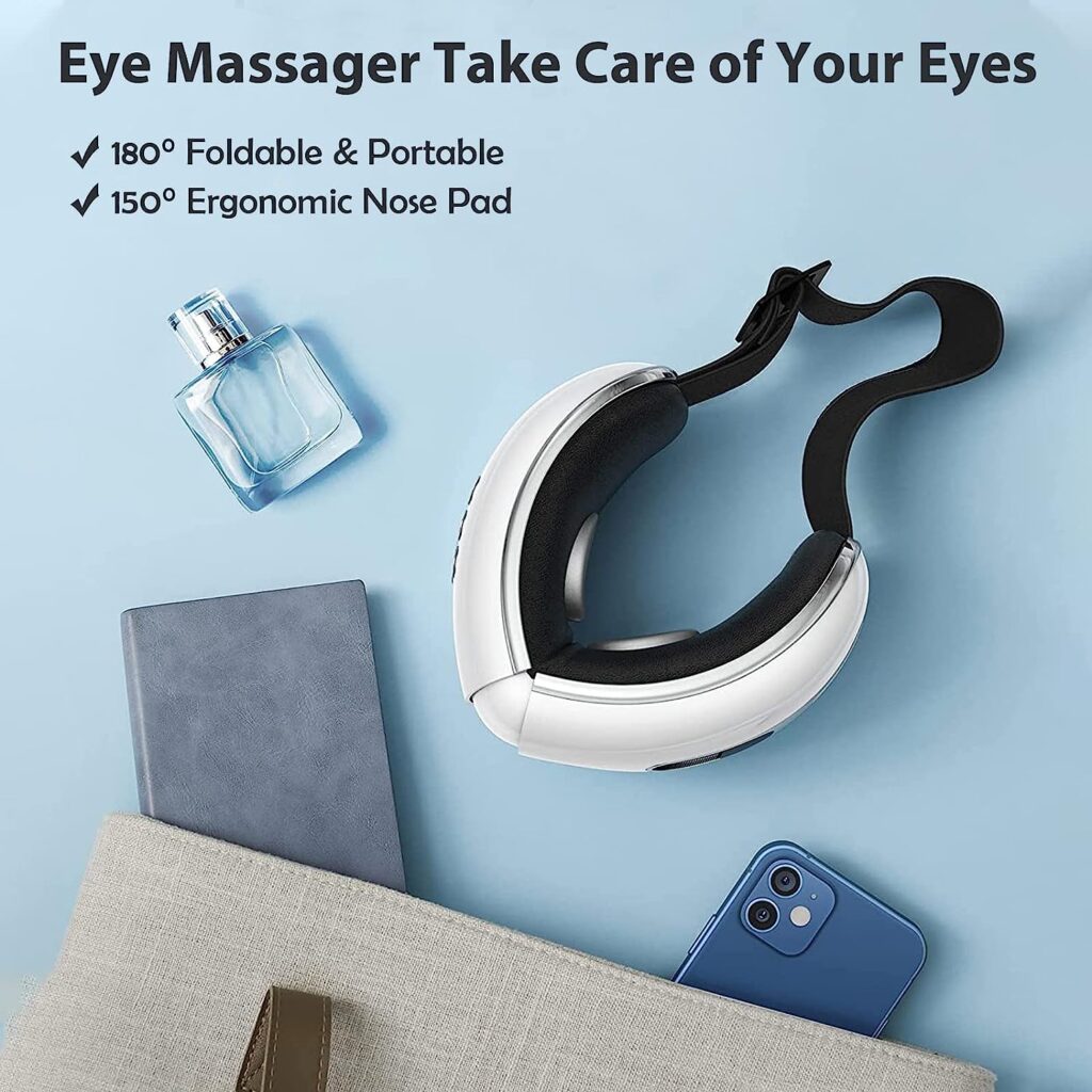 Fmlave Eye Massager with Heat and Cooling for Migraines Dry Eyes Dark Circles, Rechargeable Bluetooth Music Heated Eye Mask Massager Improve Sleeping Great Gifts for Woman and Man