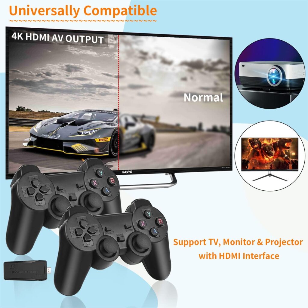 FUNTELL Wireless Retro Game Console, Plug  Play Video TV Game Stick with 10000+ Games Built-in, 64G, 9 Emulators, 4K HDMI Nostalgia Stick Game for TV, Dual 2.4G Wireless Controllers