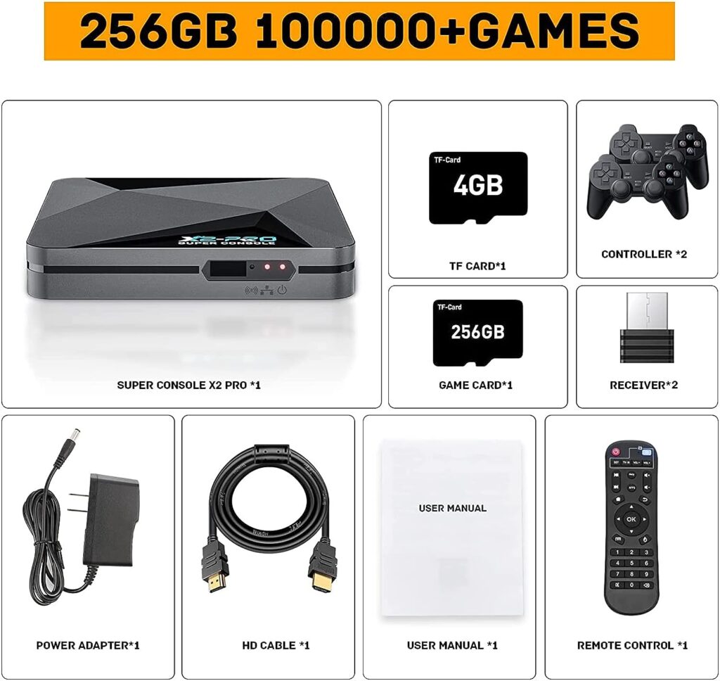 Kinhank Super Console X2 pro Retro Game Console with 100000+GamesVideo Game Console EmuELEC 4.5/Android 9.0 in 1, with 2 Gamepad Inside,2.4G+5G and BT 5.0