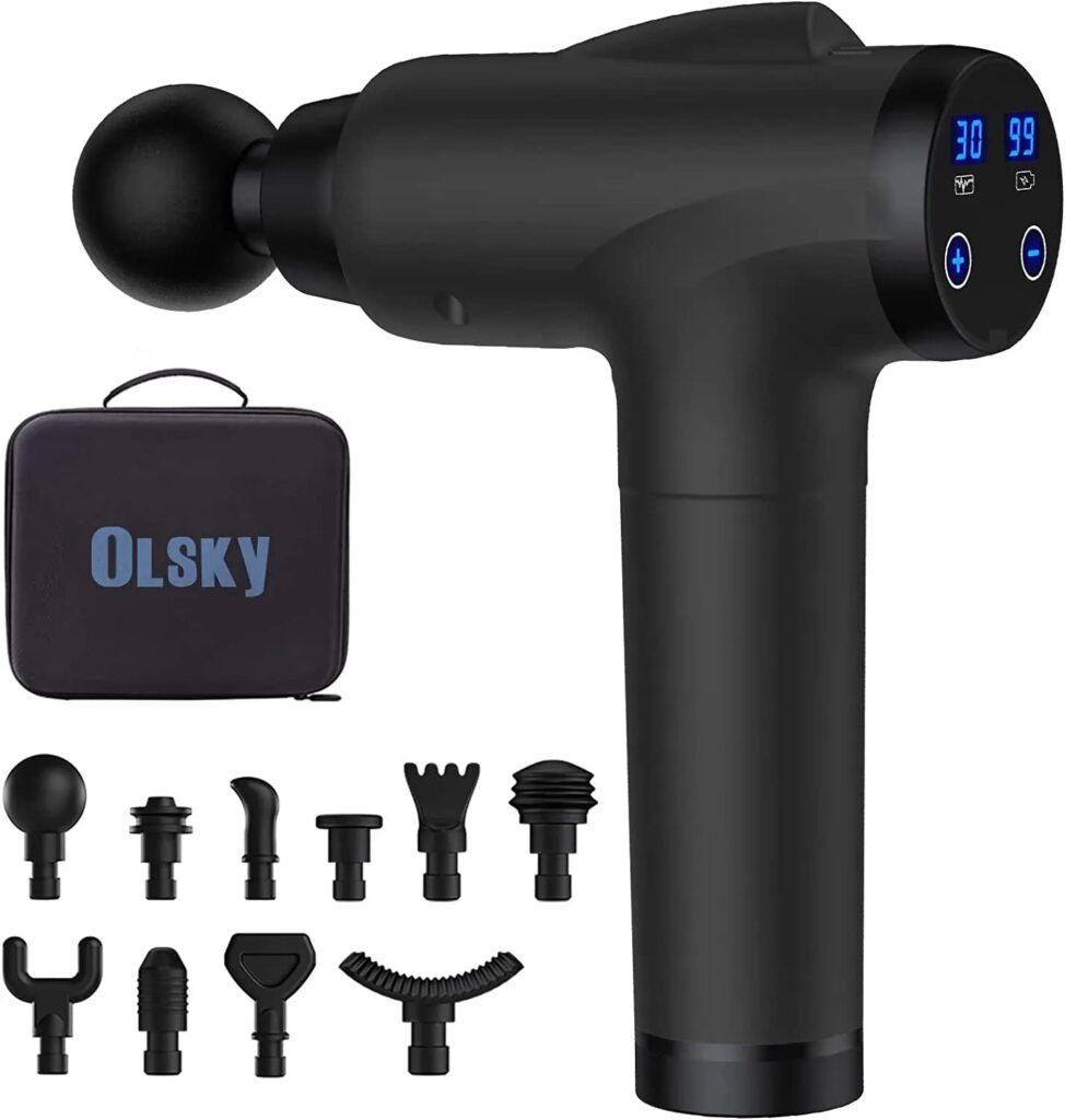 OLsky Massage Gun Deep Tissue, Handheld Electric Muscle Massager, High Intensity Percussion Massage Device for Pain Relief with 10 Attachments  30 Speed(Grey)