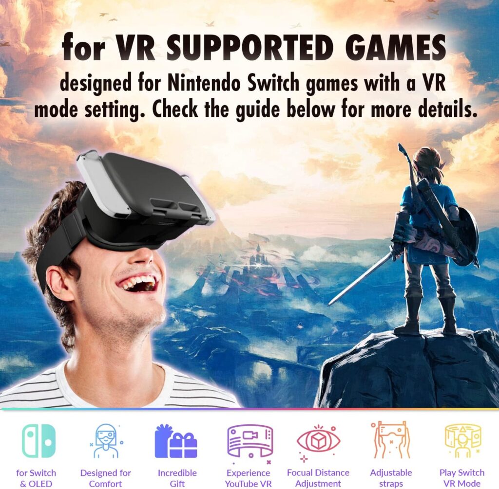 Orzly VR Headset Designed for Nintendo Switch  Switch OLED Console with Adjustable Lens for a Virtual Reality Gaming Experience and for Labo VR - Black - Gift Boxed Edition