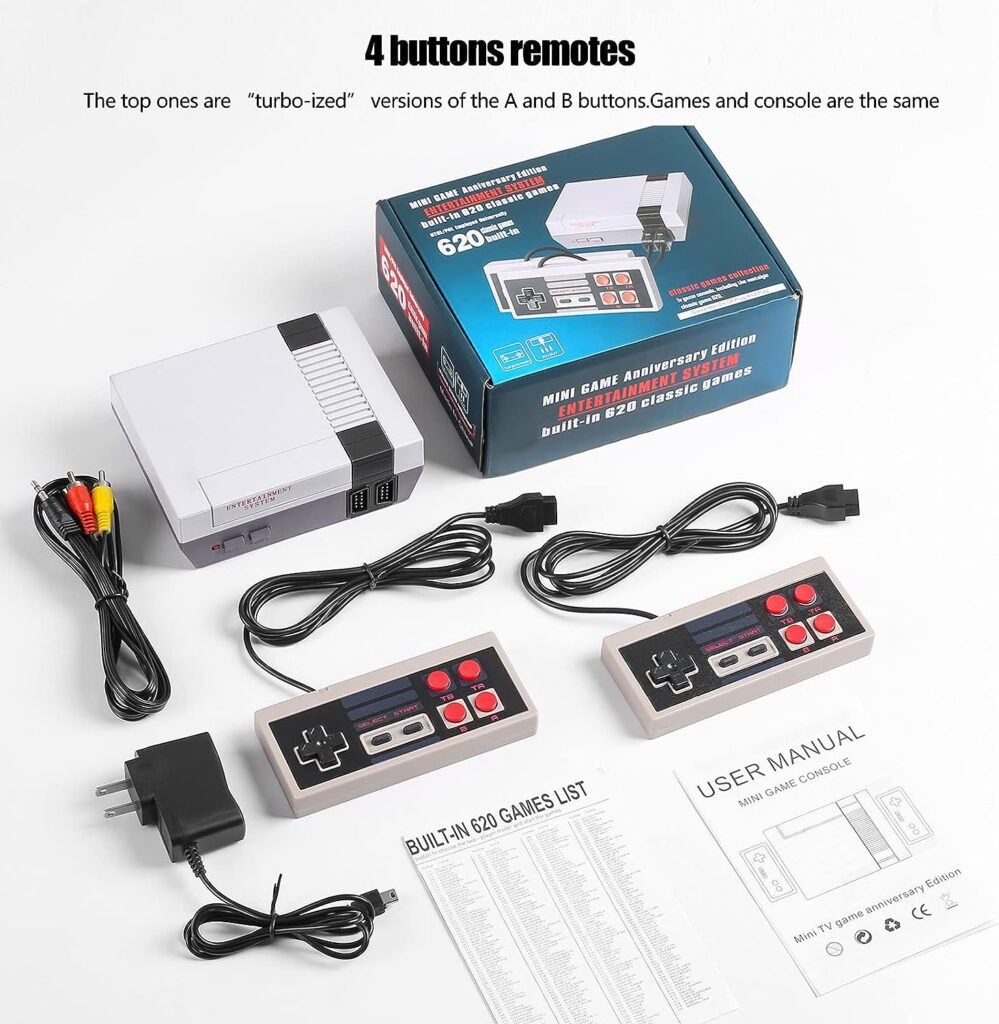 Retro Game Console, Classic Mini Retro Game System Built-in 620 Games and 2 Controllers, 8-Bit Video Game System for Adults and Kids