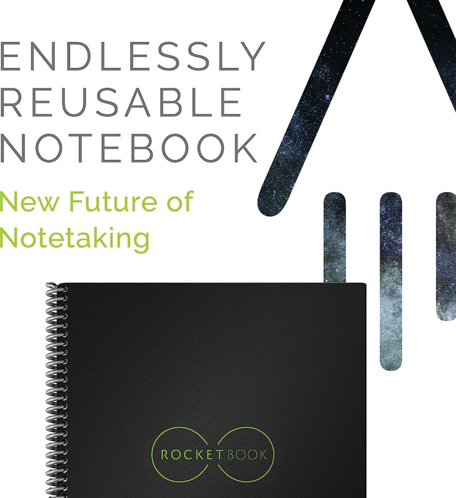 Rocketbook Smart Reusable Notebook, Core Letter Size Spiral Notebook, Infinity Black, Dot Grid, (8.5 x 11)