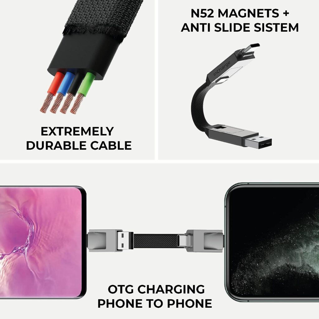 Rolling Square inCharge 6 Portable Keychain Charger Cable, 6-in-1 Multi Charging Cable, Mercury Gray for Laptop