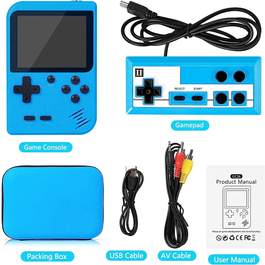 Tlsdosp Retro Handheld Game Console with 400 Classical FC Games-3.0 Inches Screen Portable Video Game Consoles with Protective Shell-Handheld Video Games Support for Connecting TV  Two Players (Blue)
