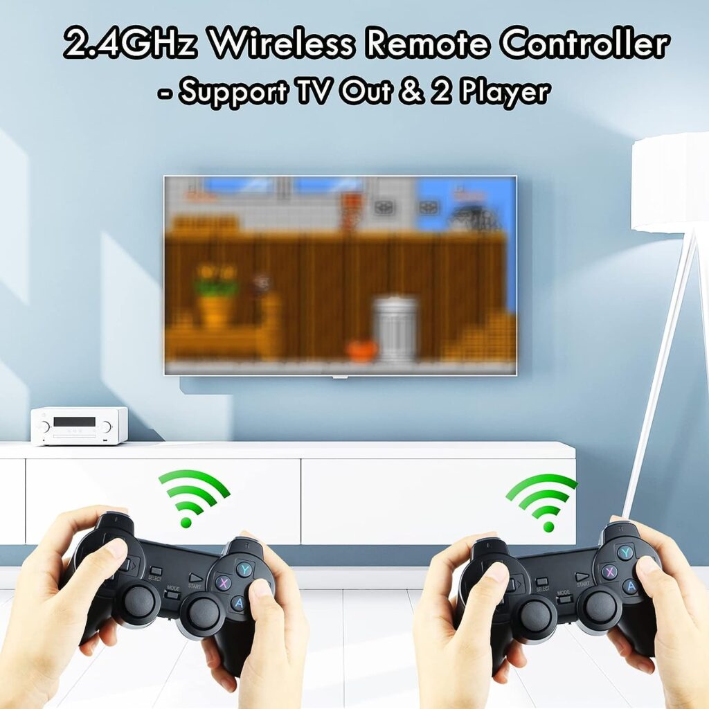 Trovono Wireless Retro Game Console,Built in 10000+ Classic Games,9 Emulators,Plug and Play Video Game Stick 4K High Definition HDMI Output for TV with Dual 2.4G Wireless Controllers