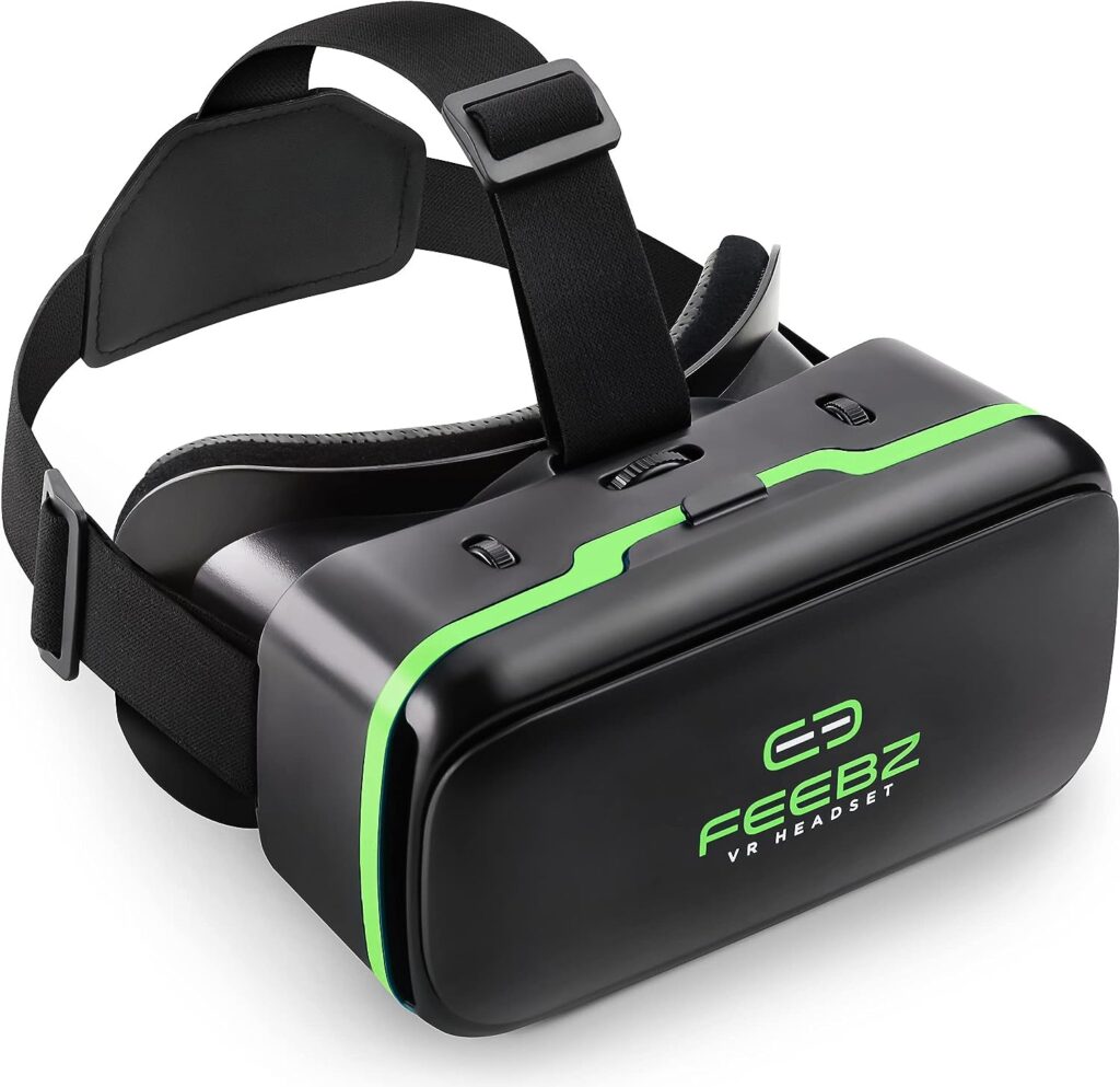 VR Headset Compatible with iPhone  Android 4.5-6.5 + Built-in Action Button for 3D VR Videos | Universal 3D Glasses Virtual Reality Goggles Set - for Kids  Adults - Green