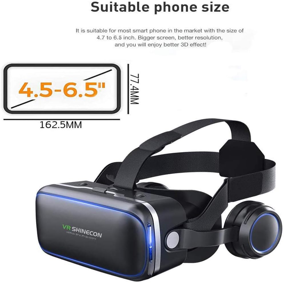 VR SHINECON Virtual Reality VR Headset 3D Glasses Headset Helmets VR Goggles for TV, Movies  Video Games Compatible iOS, Android Support 4.7-6.53 inch with Remote Control