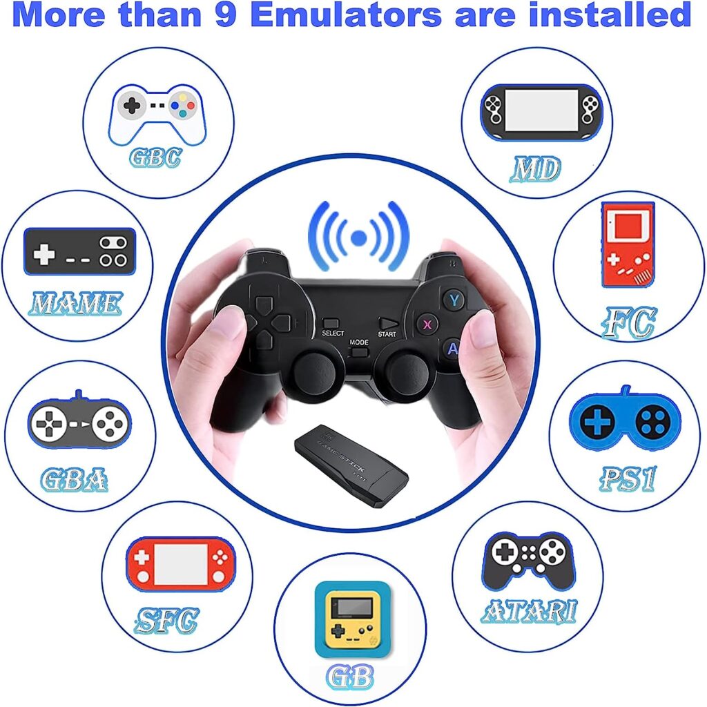 Wireless Retro Game Console,Retro Game Stick,Nostalgia Stick Game,4K HDMI Output,Plug and Play Video Game Stick Built in 10000+ Games,9 Classic Emulators, with Dual 2.4G Wireless Controllers(64G)