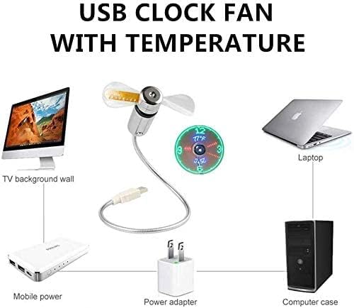 BREIS New USB Clock Fan with Real Time Clock and Temperature Display Function,Silver,1 Year Warranty (Temperature and Clock)