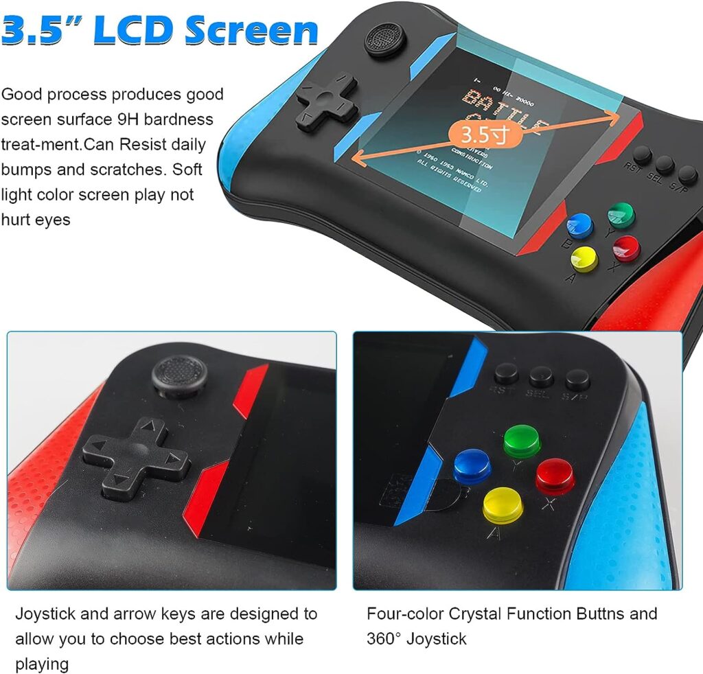Handheld Game Console for Kids Adults, 3.5 LCD Screen Handheld Video Game Console, Preloaded 500 Classic Video Games with Rechargeable Battery, Support 2 Players and TV Connection