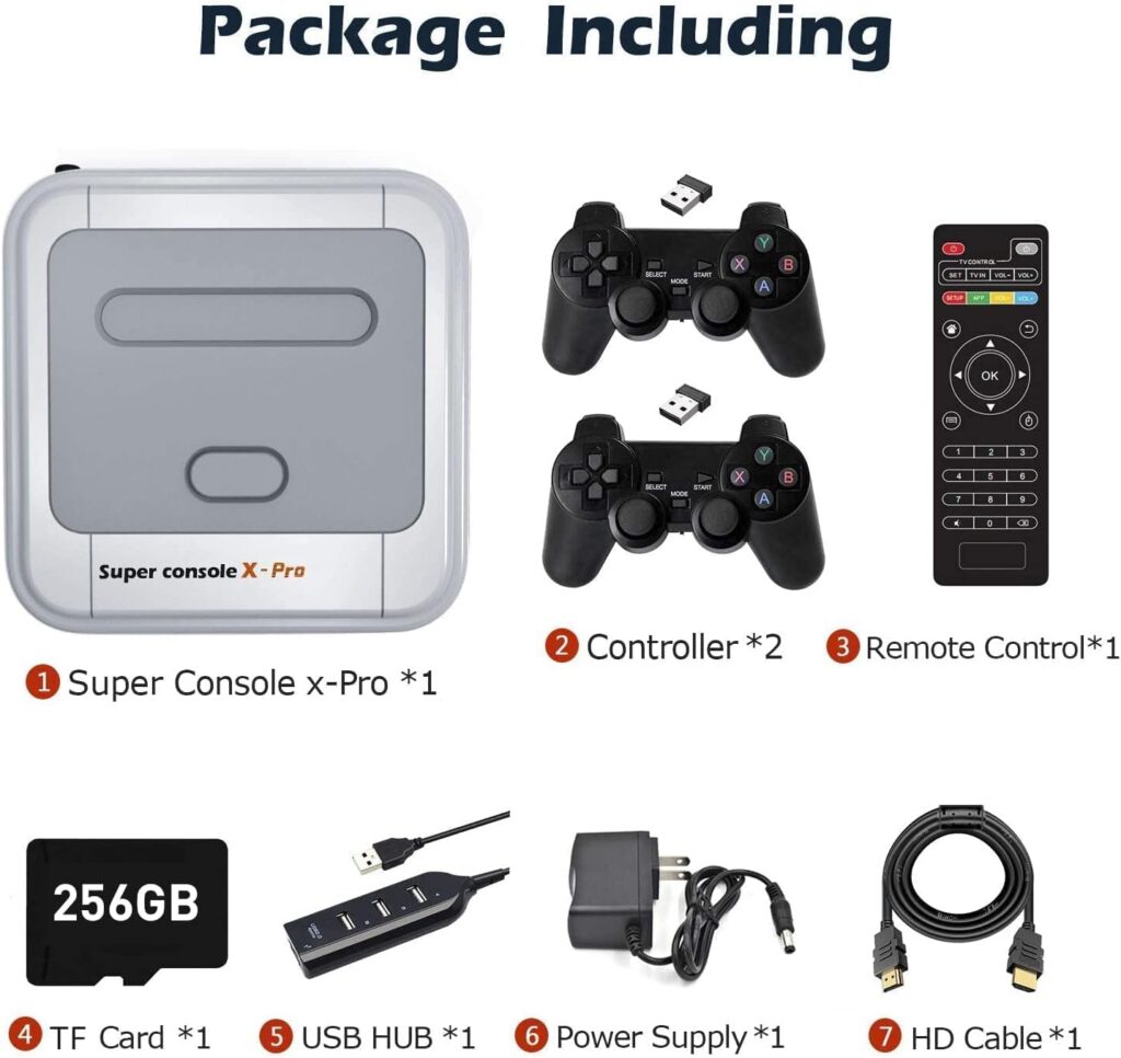 Kinhank Retro Game Console 256GB, Super Console X PRO Built-in 117,000+ Games, Video Game Console Systems for 4K TV HD/AV Output, Dual Systems, Compatible with PS1/PSP/MAME/ATARI (256G)