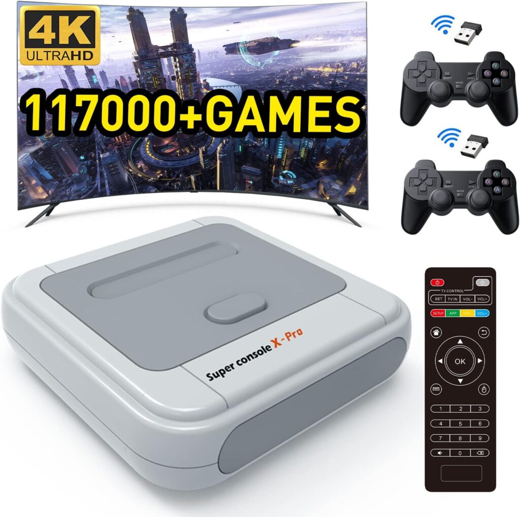 Kinhank Retro Game Console,Super Console X PRO Emulator Console with 117000+ Video Games,Video Game Console with 60+Emulator,Dual System,Game Consoles for 4K TV,5 Players,LAN/WiFi,Best Gifts for Men