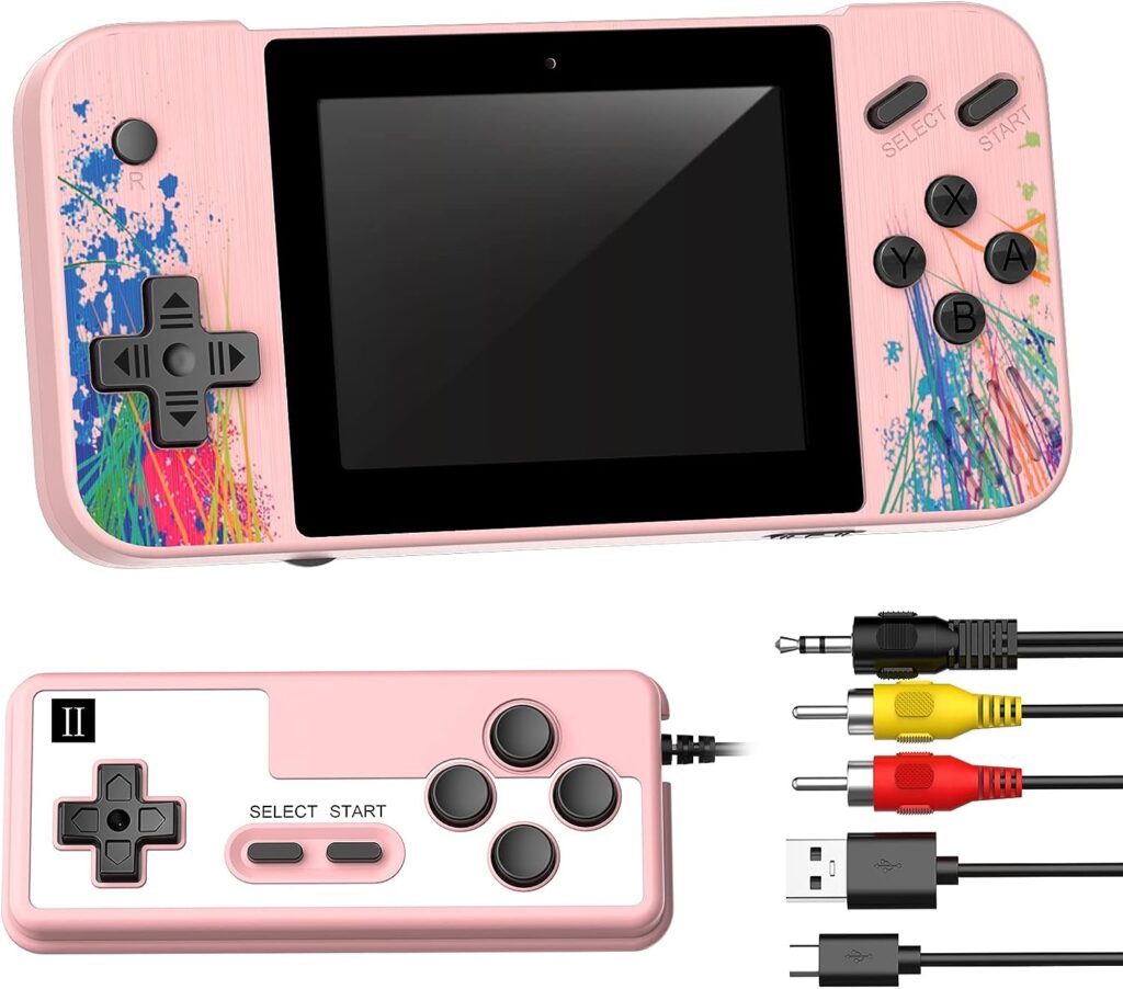 Kyadeys Handheld Game Console, Retro Game Console Built-in 800 Classical FC Kids Games Support 2 Players,1200mAh Rechargeable Battery, Portable Retro Game Console Present for Kids and Adult (Pink)
