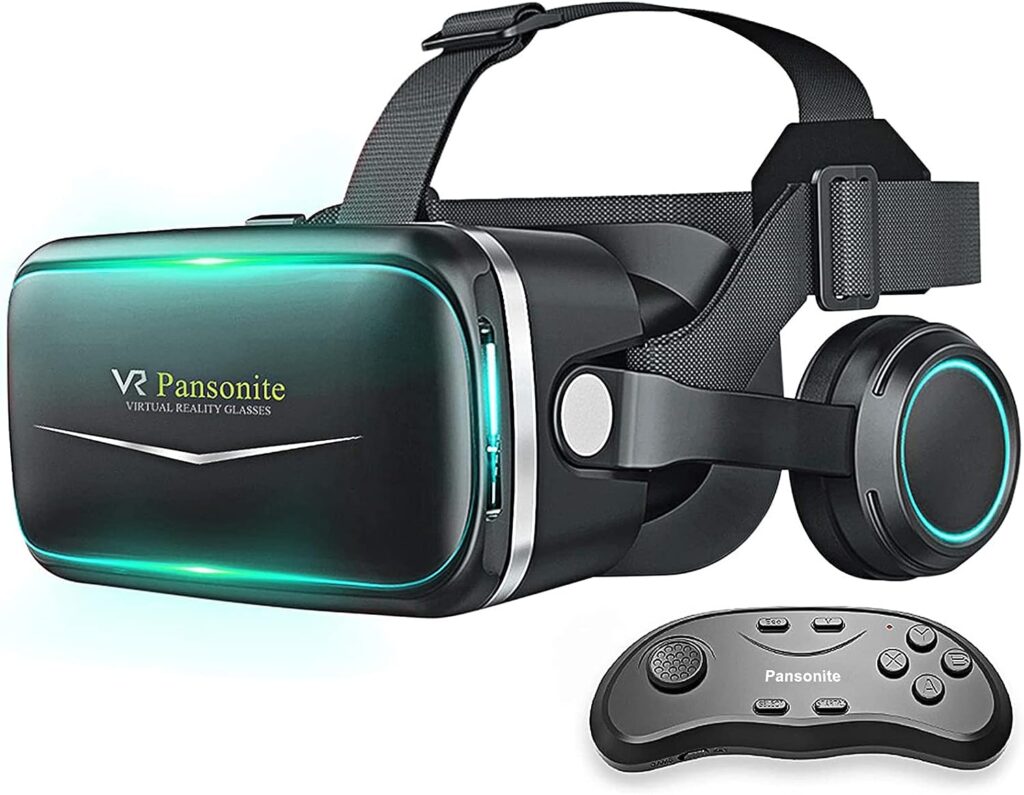 Pansonite Vr Headset with Remote Controller[New Version], 3D Glasses Virtual Reality Headset for VR Games  3D Movies, Eye Care System for iPhone and Android Smartphones
