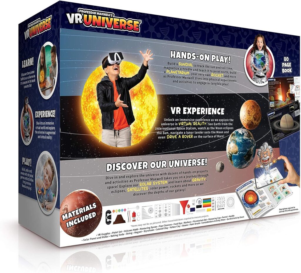 Professor Maxwells VR Universe - Virtual Reality Kids Space Science Book and Interactive STEM Learning Activity Set (Full Version - Includes Goggles)