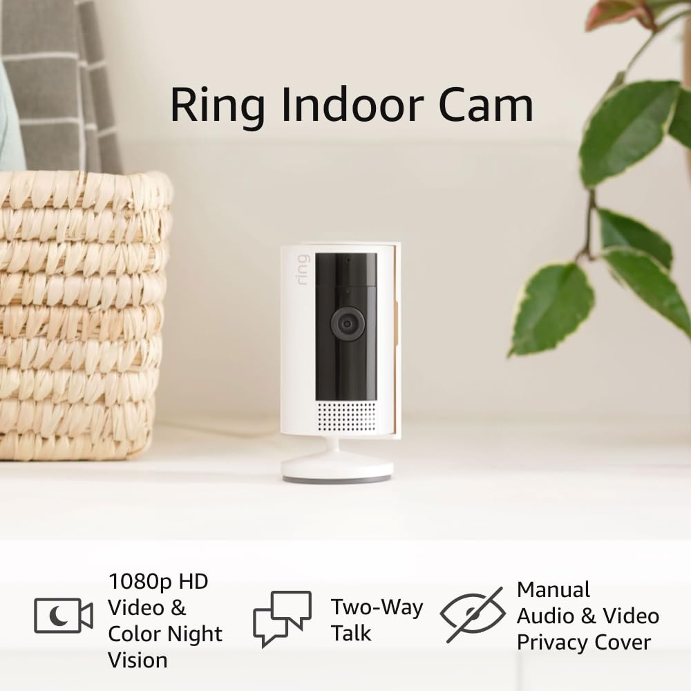 All-new Ring Indoor Cam (2nd Gen) | 1080p HD Video  Color Night Vision, Two-Way Talk, and Manual Audio  Video Privacy Cover (2023 release) | White