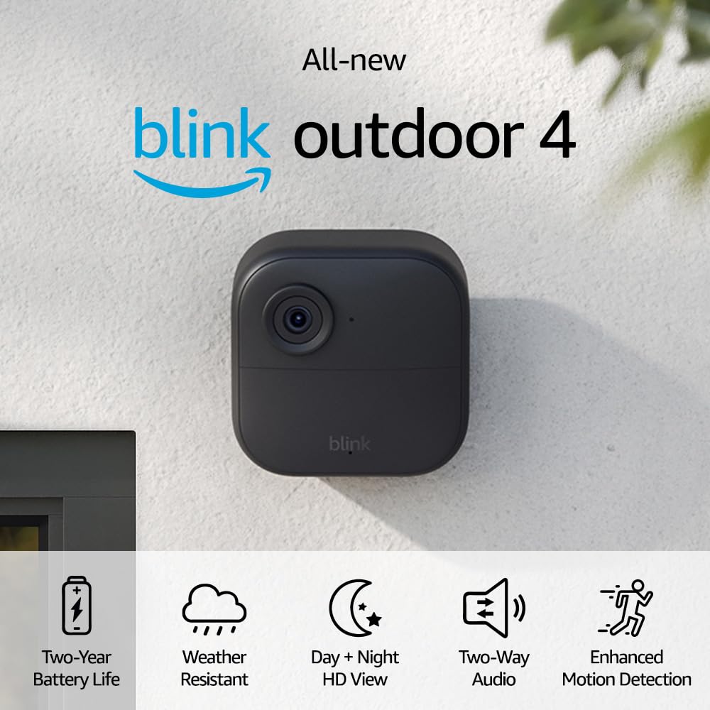 Blink Outdoor 4 (4th Gen) + Blink Mini – Smart security camera, two-way talk, HD live view, motion detection, set up in minutes, Works with Alexa – 2 camera system + Mini (Black)
