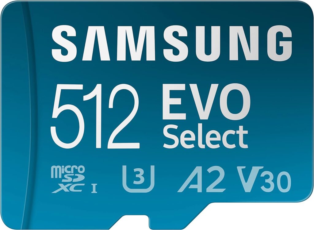 SAMSUNG EVO Select Micro SD-Memory-Card + Adapter, 512GB microSDXC 130MB/s Full HD  4K UHD, UHS-I, U3, A2, V30, Expanded Storage for Android Smartphones, Tablets, Nintendo-Switch (MB-ME512KA/AM)