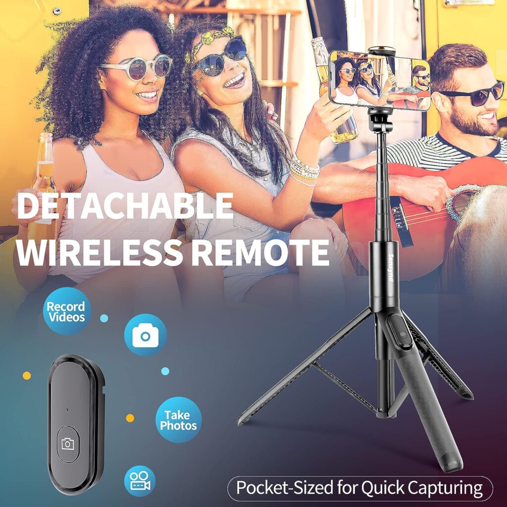 Sensyne 60 Phone Tripod  Selfie Stick, Lightweight All in One Phone Tripod Integrated with Wireless Remote Compatible with All Cell Phones for Selfie/Video Recording/Photo/Live Stream/Vlog（Black）