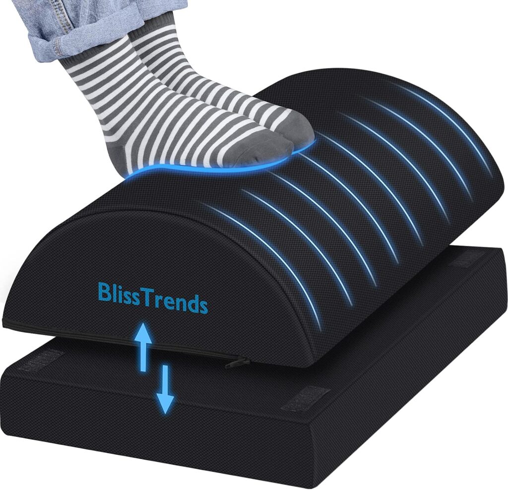 BlissTrends Foot Rest for Under Desk at Work-Versatile Foot Stool with Washable Cover-Comfortable Footrest with 2 Adjustable Heights for Car,Home and Office to Relieve Back,Lumbar,Knee Pain-Black
