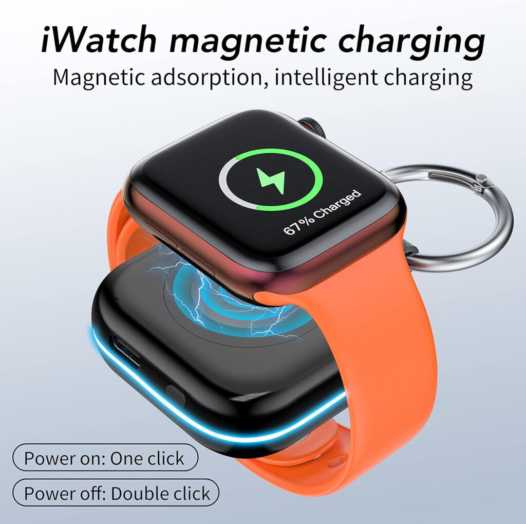 HUOTO Portable Charger for Apple Watch,Wireless Magnetic iWatch Charger 1200mAh Power Bank Travel Keychain Accessories Smart Watch Charger for Apple Watch Series 9/8/7/6/SE/5/4/3/2/1/UItra/UItra 2