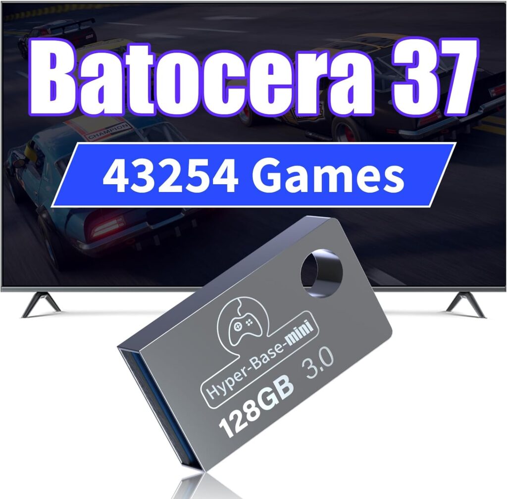 Wireless Retro Game Console with Built in 43254 Game, Portable Game Console with Batocera Game System, Emulator Console with 74 Emulator, 128GB Mini Game Stick, Plug and Play Video Game Console for PC