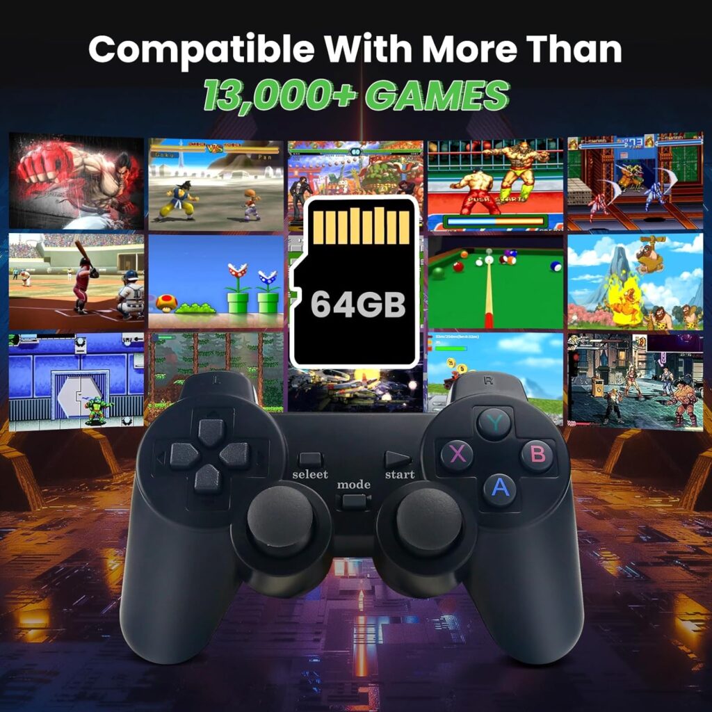 2nd Generation Wireless Retro Game Stick, Retro Video Game Console, 9 emulators, (64G), with Over 13000 Built-in Electronic Games, 4K HDMI Output, Dual 2.4G Wireless Control Plug and Play Retro Game