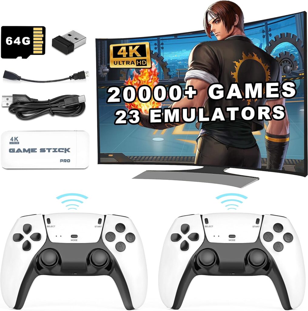 Wireless Retro Game Stick - 20000+ Games, HD Output System Built in 23 Emulators Plug and Play Video Game Consoles with 2.4G Wireless Controllers,64GB TF Card for Gamers of All Ages
